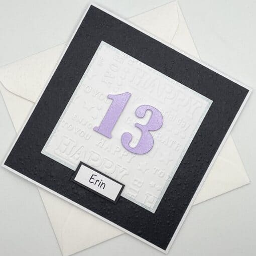 Age 13 birthday card above