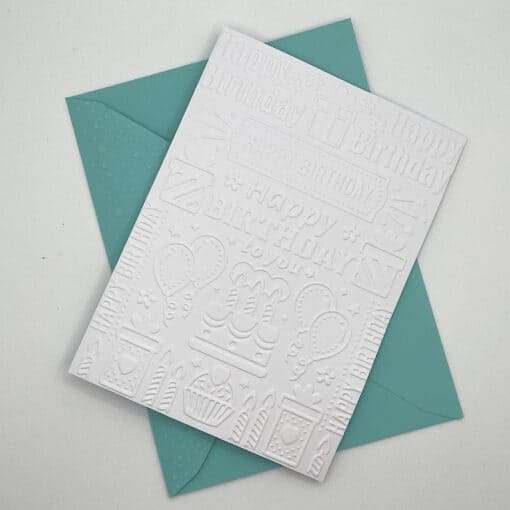 EMB061 happy birthday collage embossed cards above scaled