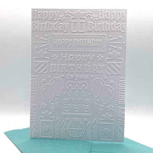 EMB061 happy birthday collage embossed cards front scaled