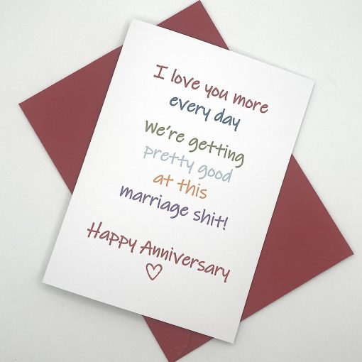BW009 I love you more everyday anniversary card with bright words above