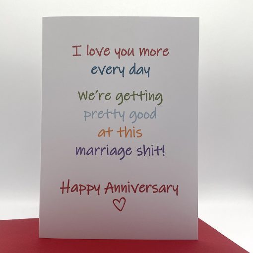 BW009 I love you more everyday anniversary card with bright words front