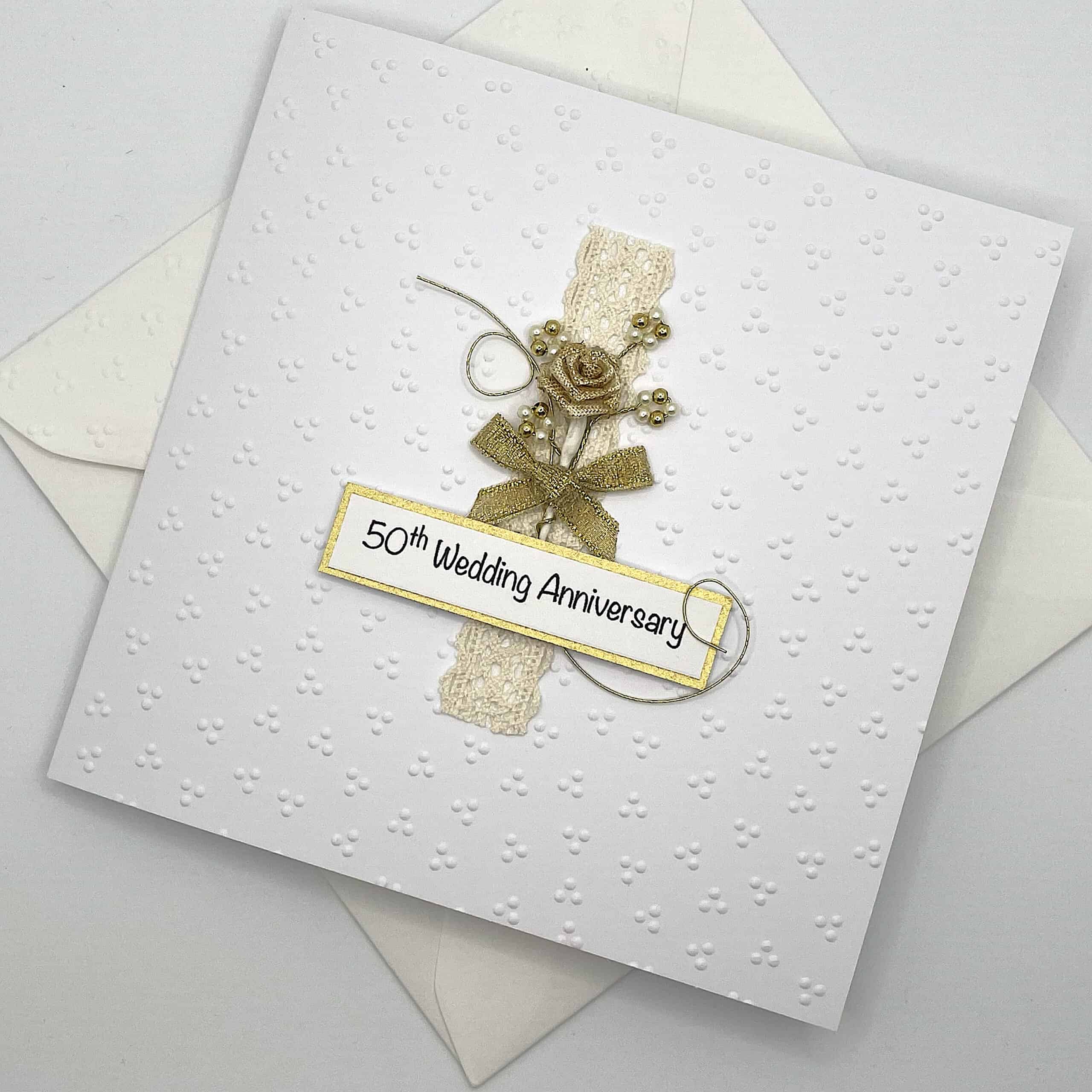 Personalised Handmade Golden 50th Wedding Anniversary Card